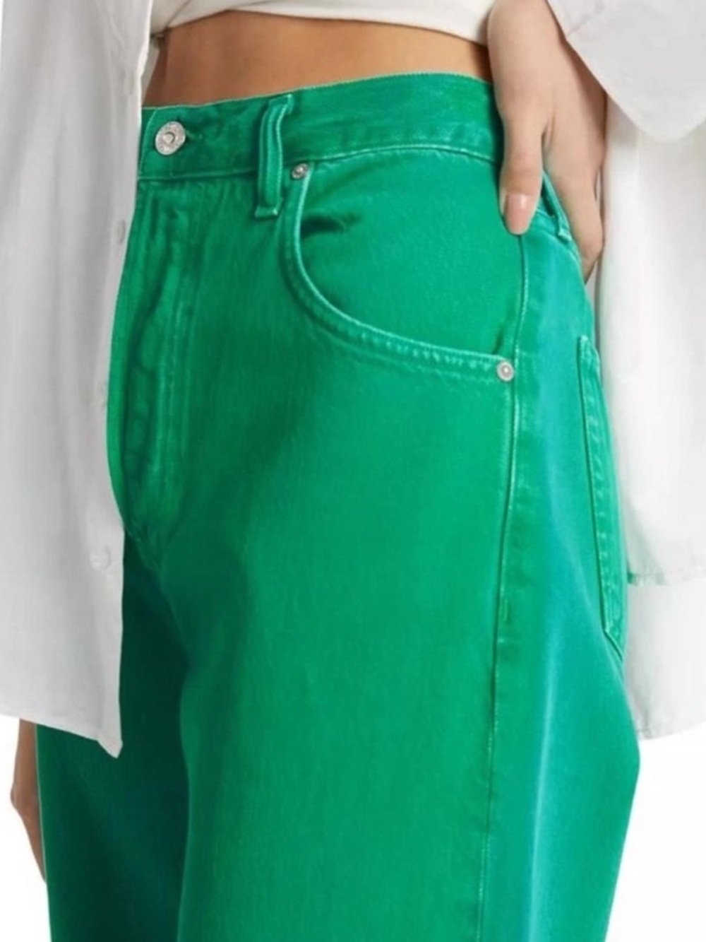 PRINCESS POLLY High-Rise Wide Leg Jeans in Emerald Green! 0 - Picture 3 of 7